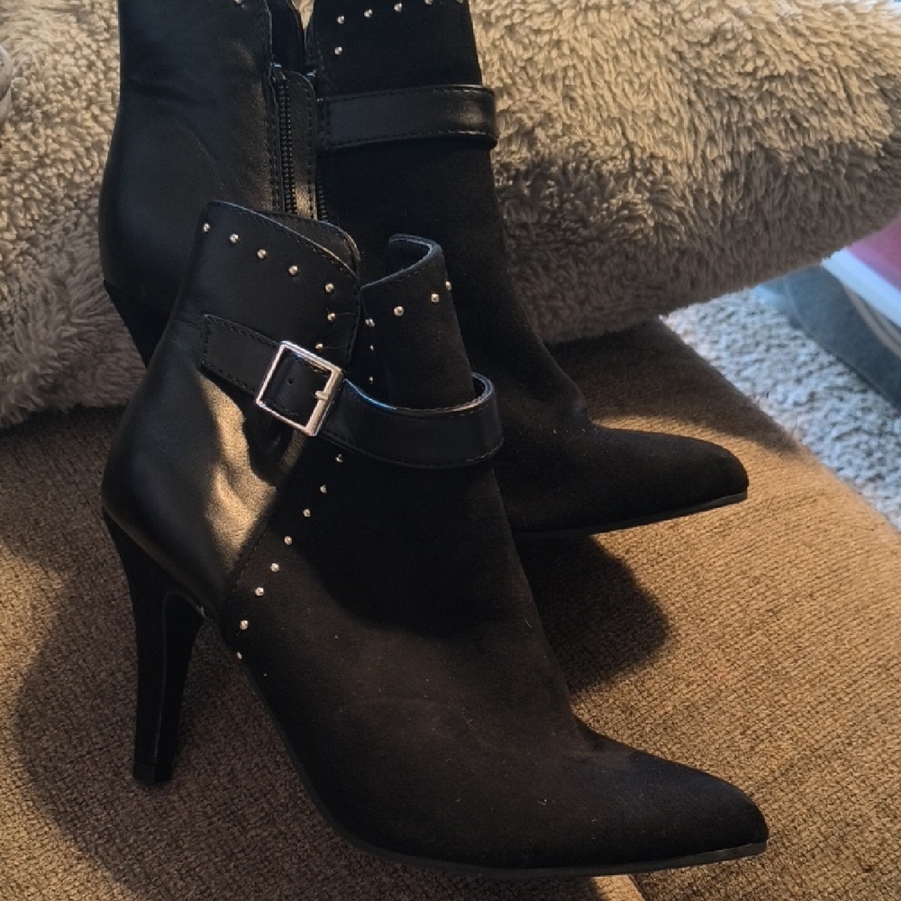 Maison Jules Black Pointed-Toe Studded Ankle Boots